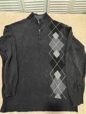 Oscar de la Renta 100% Cotton Argyle Half‑Zip Sweater – Made in Italy – Size M
